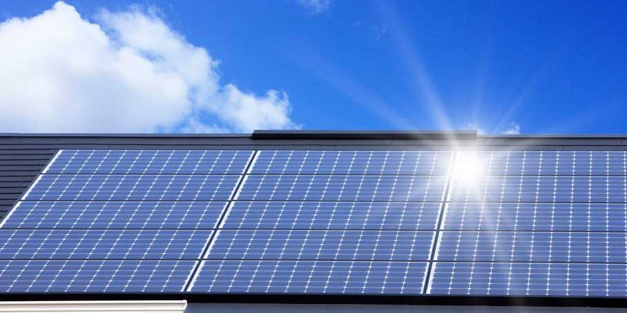 Solar Roof with the sun shining on it