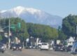 cars, trees, Mt. Baldy