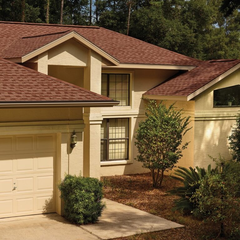 GAF Red Brick Shingles Home with red brick shingles