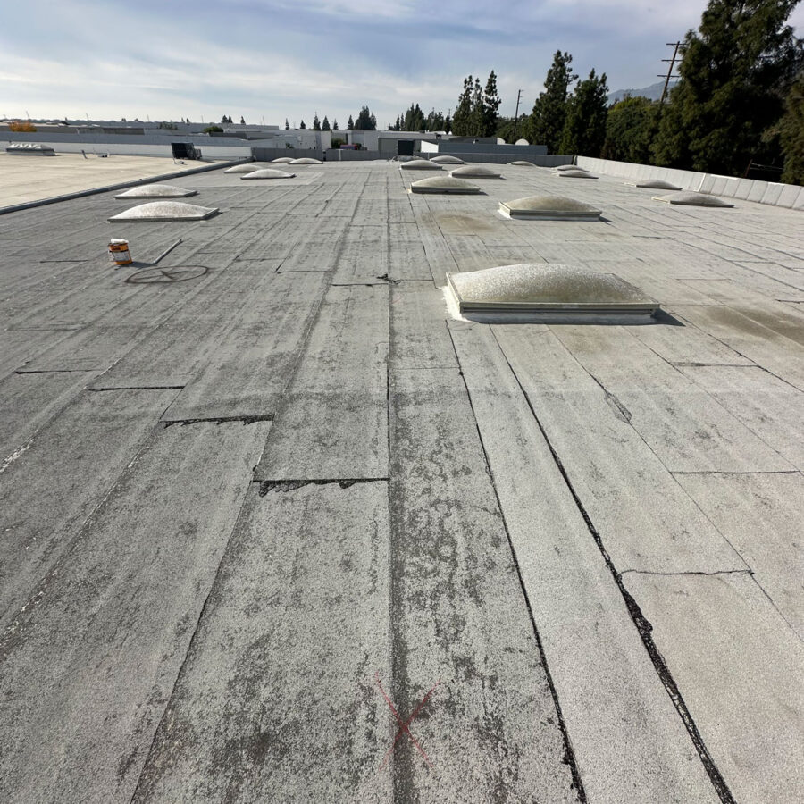 Flat white roof.