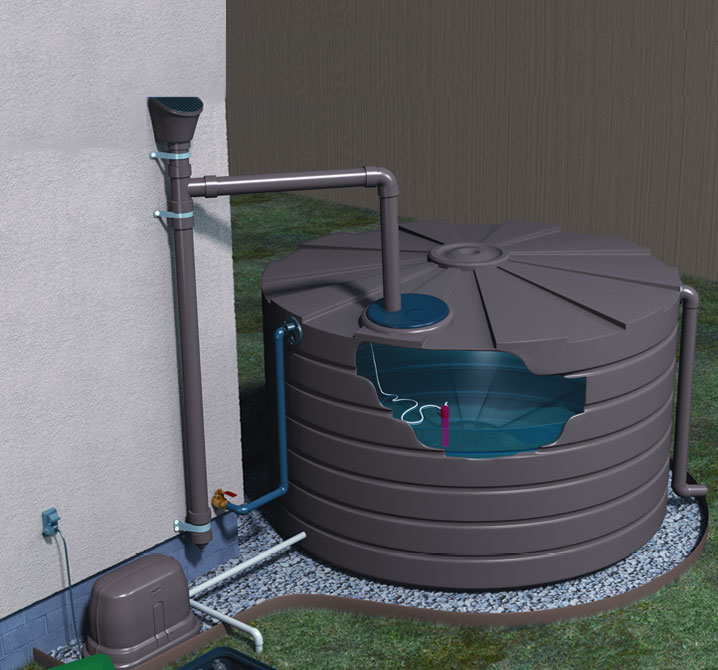 Brown barrel example of rainwater harvesting.