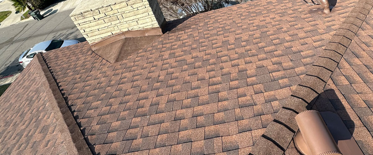 Close up of a finished residential roof by Garvey Roofing.