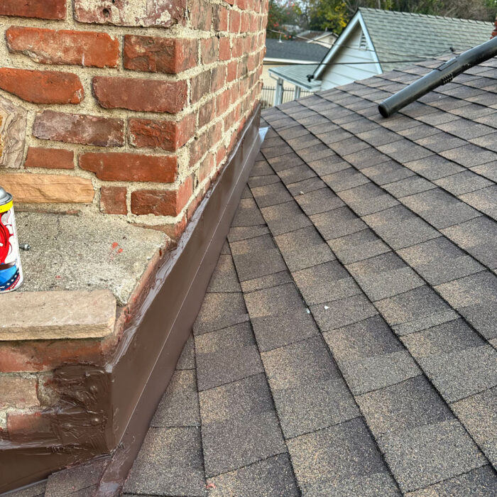 Chimney of roof that was repaired.