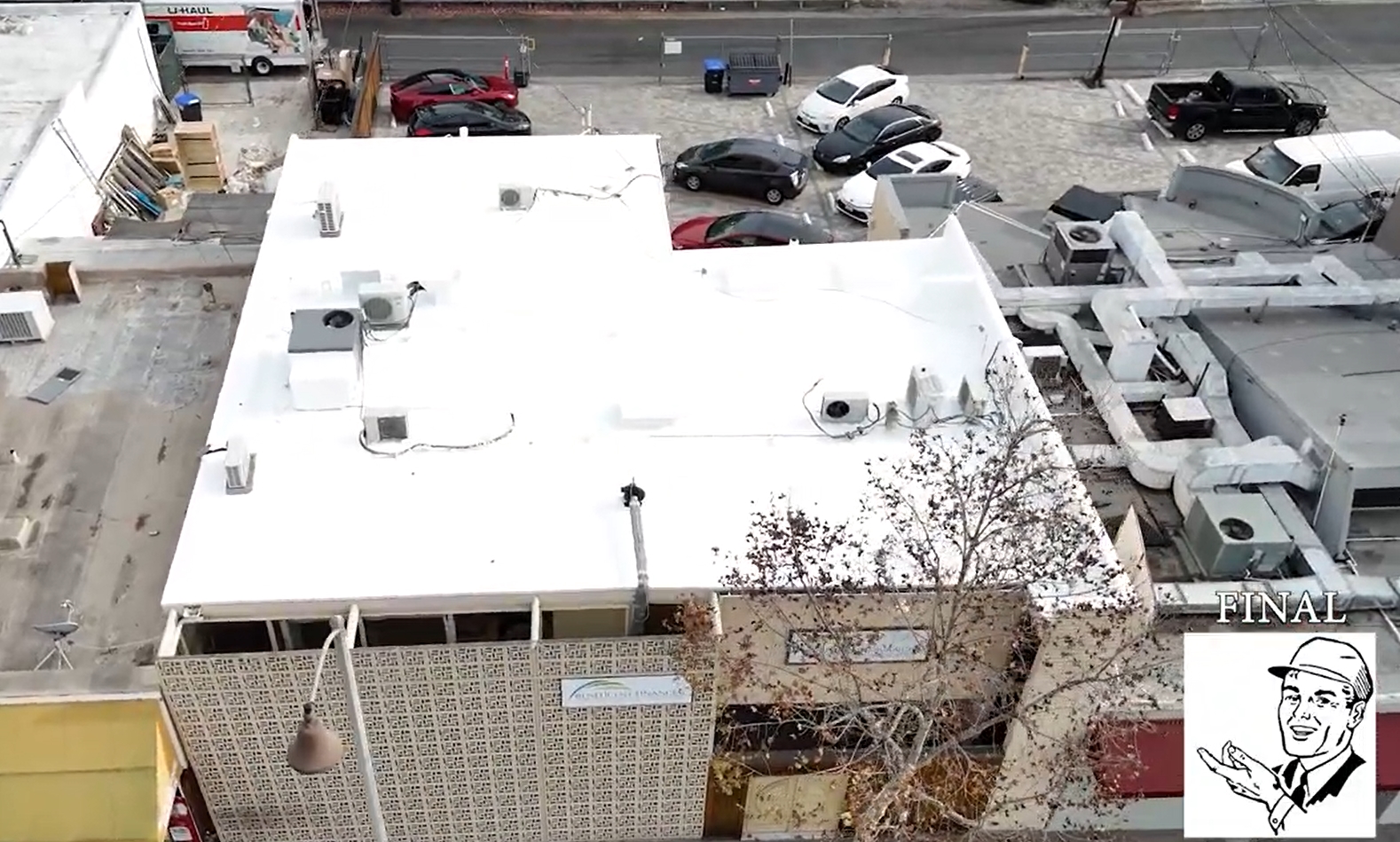 Torch coating being added to a roof.