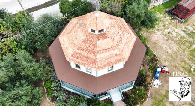Wood roofing being installed on a commercial building.