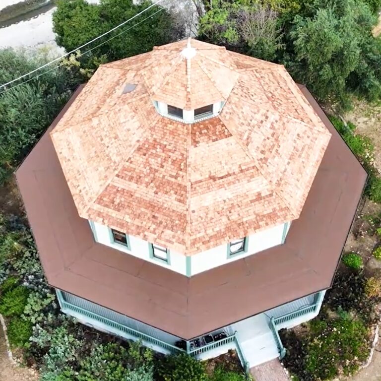 Wood roofing being installed on a commercial building.