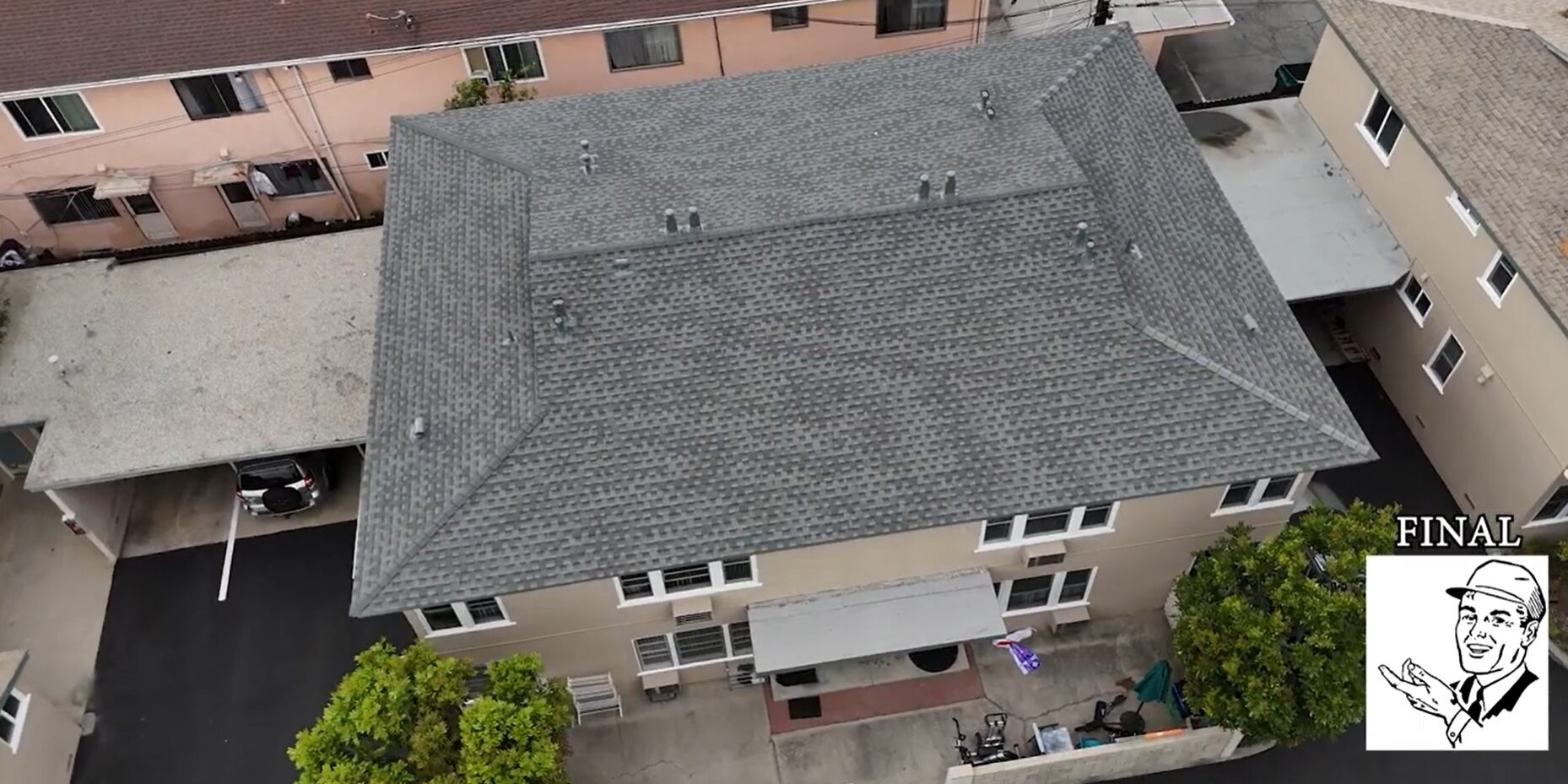 Shingle roof being installed on a residential house.