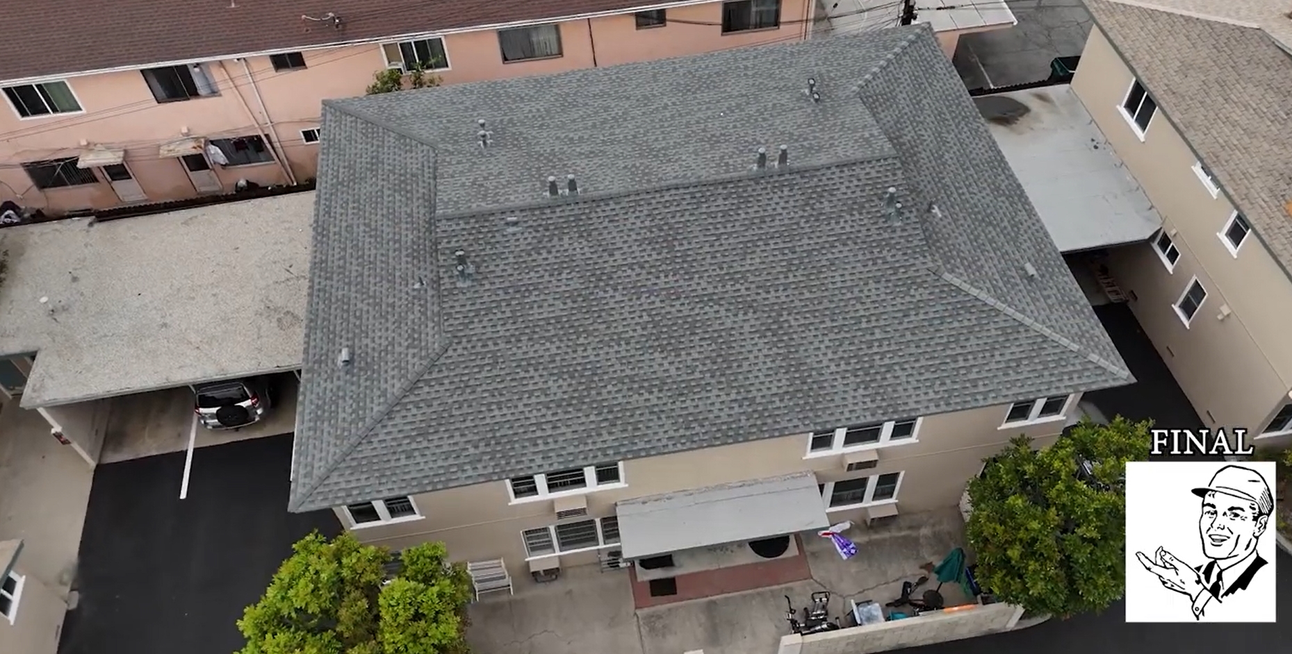 Shingle roof being installed on a residential house.