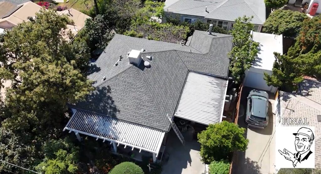 Shingle roof being installed on a residential house.